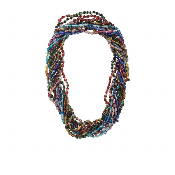 Necklace mix, glass, transparent to translucent mixed colors, 3mm-9x7mm multi-shape, 27-inch continuous strand. Sold per pkg of 12. image number 0