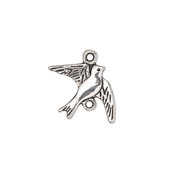 Link, antique silver-finished "pewter" (zinc-based alloy), 21x16mm double-sided dove. Sold per pkg of 10. image number 0