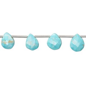 Imperial crown turquoise 1pkg15, hand-cut top-drilled faceted puffed teardrop bead natural 9x6mm-13x8mm