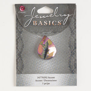 Focal 1pkg1, druzy quartz (coated), multicolored, 28x20mm-34x24mm top-drilled teardrop.