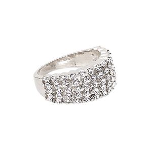 Ring, Czech glass rhinestone and imitation rhodium-plated "pewter" (zinc-based alloy), clear and clear AB, 10mm wide, size 8-1/2. Sold individually.