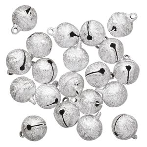 Bell, silver-plated brass, 14mm stardust round. Sold per pkg of 20.