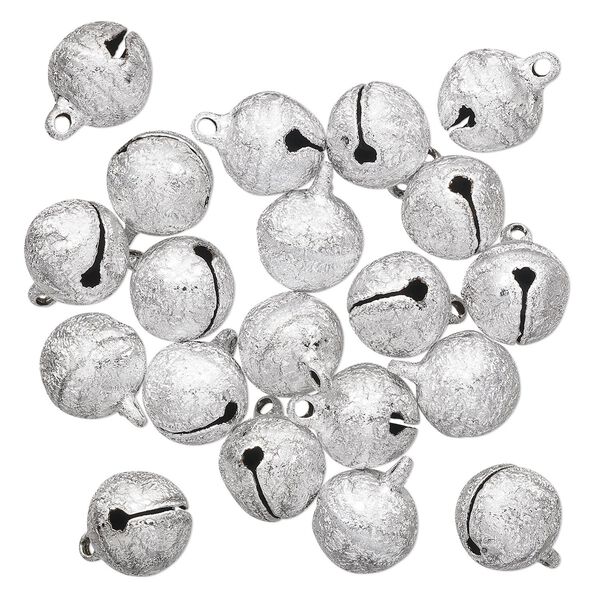 Bell, silver-plated brass, 14mm stardust round. Sold per pkg of 20. image number 0