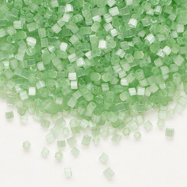 Seed bead, Preciosa Ornela Czech glass, pkg/50g, #11 2-cut hex, translucent solgel dyed satin green, (05161). image number 0