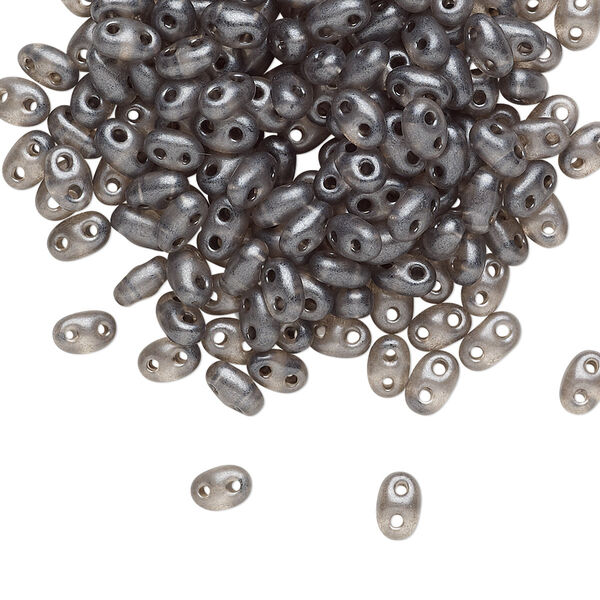 Seed bead, Preciosa Twin™ Czech glass, pkg/10g, 5x2.5mm oval, translucent grey terra pearl clear, (08349). image number 0