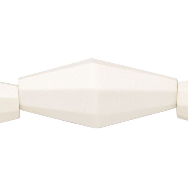 Bead, whitewood (bleached / waxed), pkg/8 inches, white, 35x15.5mm-37x16.5mm hand-cut double cone. image number 0