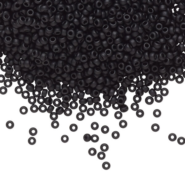 Seed bead, Miyuki, glass, pkg/25g, #11 rocaille, opaque matte black, (RR-401F). image number 0