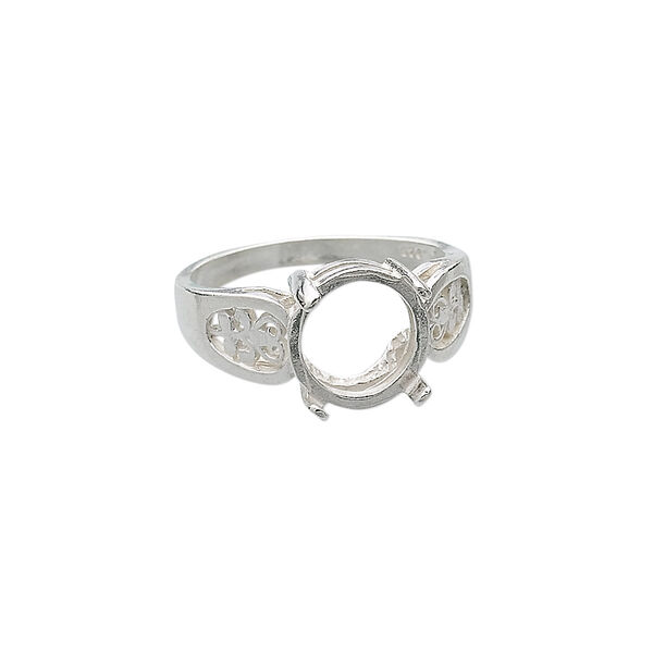 Ring, sterling silver, filigree band with 10mm 4-prong round setting, size 7. Sold individually. image number 0