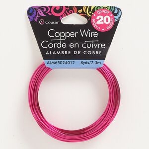 Wire, anodized copper, magenta, round, 20 gauge. Sold per pkg of 8 yards.