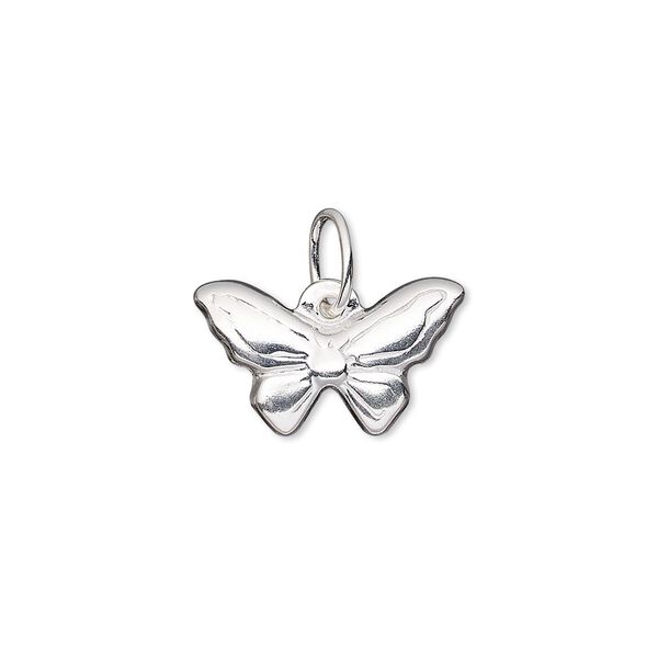 Charm, sterling silver-filled, 18x11mm double-sided butterfly with closed jump ring. Sold individually. image number 0