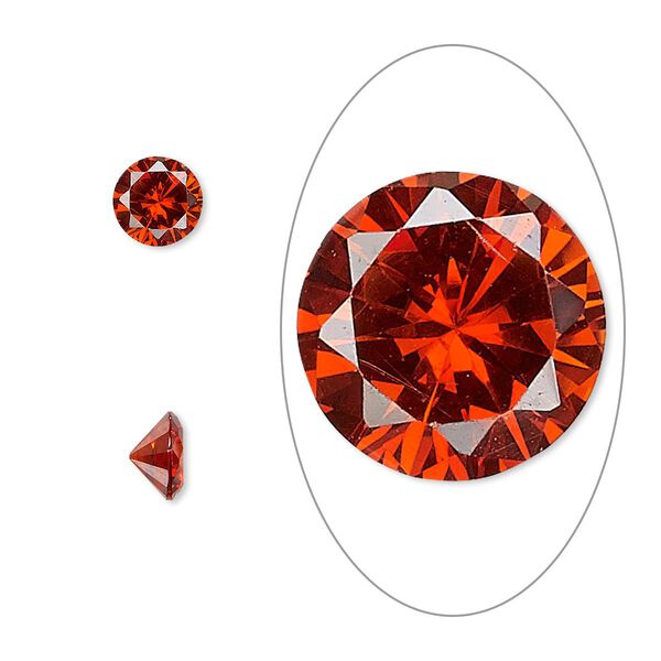 Gem, cubic zirconia, ruby red, 6mm faceted round, Mohs hardness 8-1/2. Sold per pkg of 2. image number 0