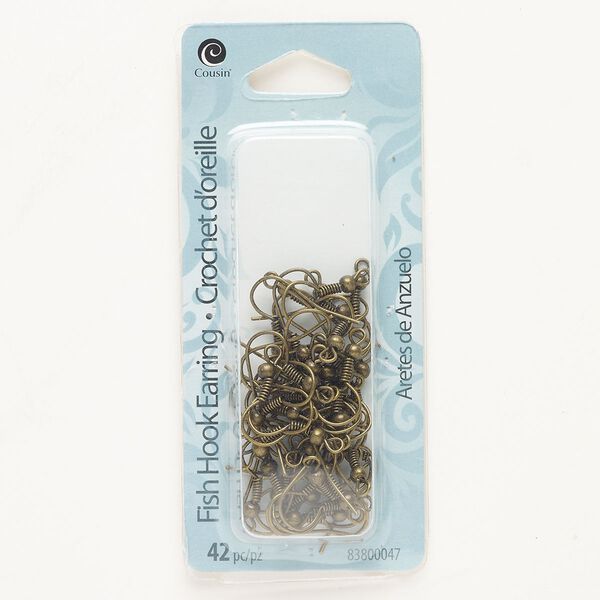 Ear wire fishhook 1pkg42, 18mm / 4mm coil / 3mm ball / open loop, 19 gauge antique brass-finished steel 21 pair image number 0