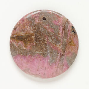 Rhodonite 1pkg1, top-drilled puffed flat round focal natural, 50mm