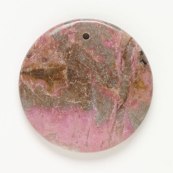 Rhodonite 1pkg1, top-drilled puffed flat round focal natural, 50mm image number 0