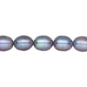 Freshwater pearl 1pkg1, rice, 15.5-16 inch blue-violet peacock 8-9mm cultured