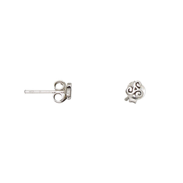 Earstud, antiqued sterling silver, 4mm tri-swirl with post. Sold per pair. image number 0