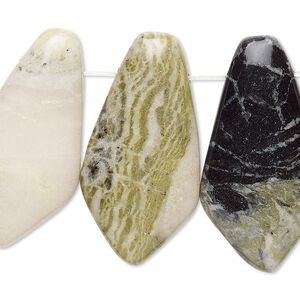 Green earth "jasper" 1pkg4, top-drilled flat back flat kite focal natural 31x14mm-35x19mm