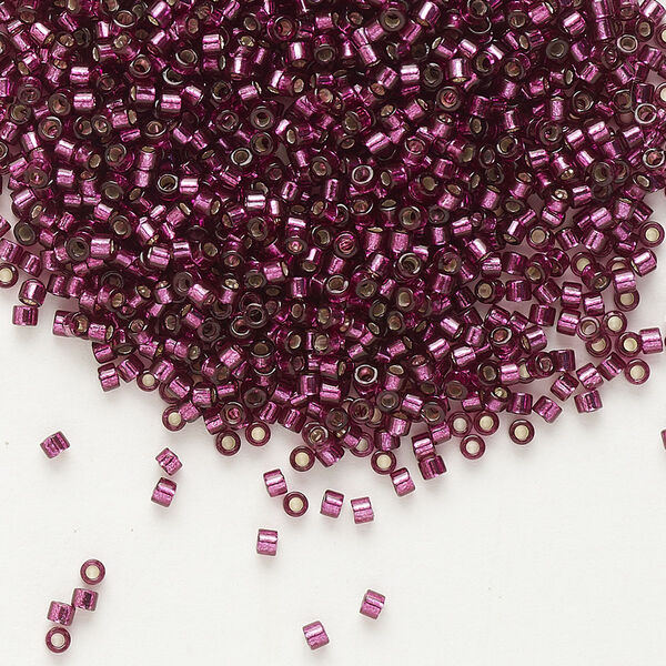 Seed bead, Delica®, glass, pkg/50g, #11 round, transparent outside dyed silver-lined raspberry (DB-1342). image number 0