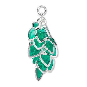 Focal, epoxy and silver-plated brass, dark green, 32x16mm heart cluster. Sold per pkg of 4.