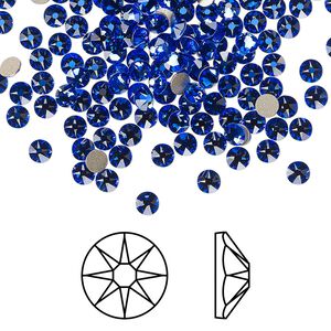 Flat back 144pk majestic blue foil back, Crystal Passions® 4.6-4.8mm rose round SS20 2088