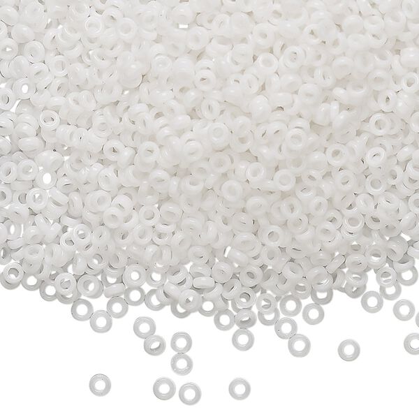 Seed bead, Miyuki, glass, pkg/10g, 2.2x1mm spacer rondelle, opaque white, (SPR2.2-402). image number 0