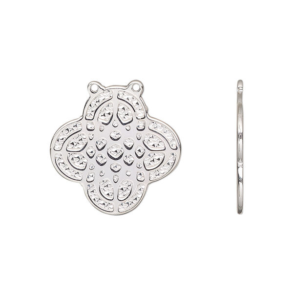 Connector, sterling silver, 20mm single-sided diamond-cut clover with kaleidoscope design. Sold individually. image number 0