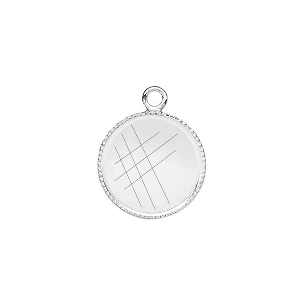 Drop, silver-plated brass, 15mm round with beaded edge and 14mm round bezel cup setting. Sold per pkg of 6. image number 0