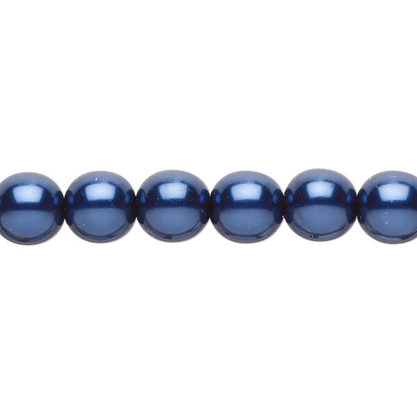 Bead, Czech pearl-coated glass druk, dark blue, 8mm round. Sold per 15-1/2" to 16" strand. image number 0