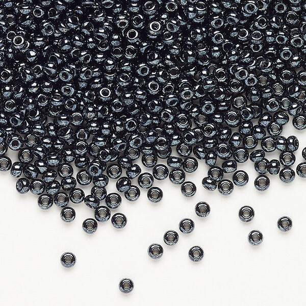 Seed bead, Preciosa Ornela, Czech glass, pkg/50g, opaque hematite black, #10 rocaille. image number 0