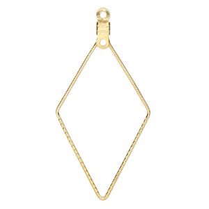 Beading hoop, gold-plated steel, 44x23mm single-sided open diamond with notched design and closed loop. Sold per pkg of 10.