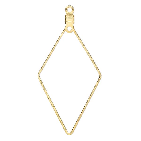 Beading hoop, gold-plated steel, 44x23mm single-sided open diamond with notched design and closed loop. Sold per pkg of 10. image number 0