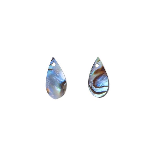 Drop, paua shell (natural), 12x6mm hand-cut top-drilled teardrop, Mohs hardness 3-1/2. Sold per pkg of 2. image number 0