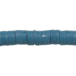 Bead, polymer clay, opaque teal, 8x2mm heishi. Sold per pkg of (2) 15-1/2" to 16" strands.