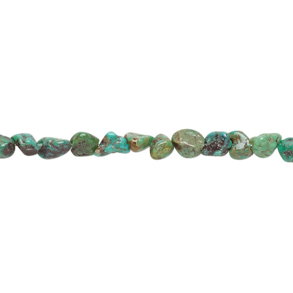 Bead, turquoise (dyed / stabilized), green-brown, small to medium pebble, Mohs hardness 5 to 6. Sold per 15" to 16" strand. image number 0