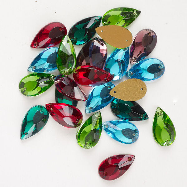 Sew-on mix 24pk mixed colors foil back, vintage Preciosa Czech crystal 20x11mm teardrop image number 0
