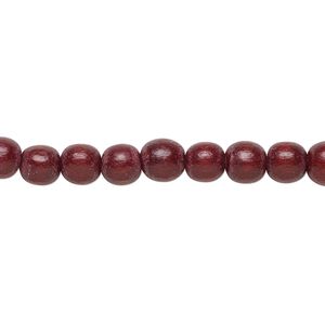 Bead, Taiwanese cheesewood (dyed / waxed), dark brown, 5-6mm round. Sold per pkg of (2) 15-1/2" to 16" strands.