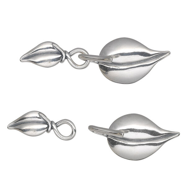 Clasp, JBB Findings, hook-and-eye, antiqued sterling silver, 48x14mm leaf. Sold individually. image number 0