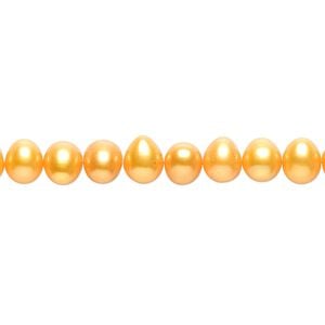 Pearl 1pkg1, cultured freshwater (dyed), mango, 5-6mm semi-round, C grade, Mohs hardness 2-1/2 to 4. 15-1/2 to 16 inch strand.