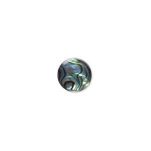 Cabochon, paua shell (coated), 10mm calibrated round, Mohs hardness 3-1/2. Sold per pkg of 6.