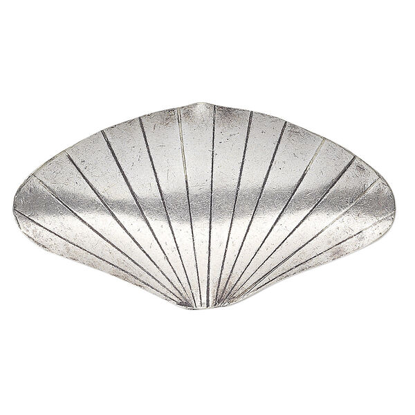 Bead, Hill Tribes, antiqued sterling silver, 46x25mm puffed shell. Sold individually. image number 0