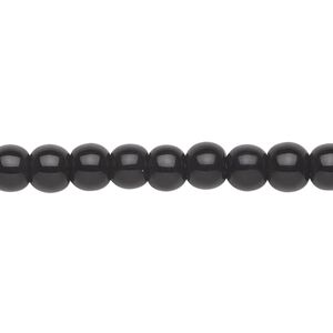Bead, glass, black, 6mm round. Sold per 36-inch strand.