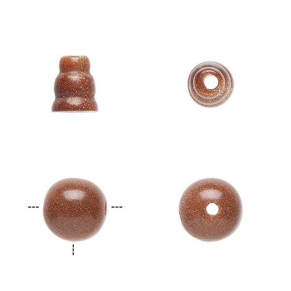 Bead, brown goldstone (glass) (man-made), 9x7mm cone and 10mm T-drilled round. Sold per pkg of (2) 2-piece sets. image number 0