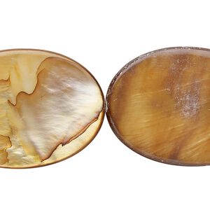 Bead, mother-of-pearl shell (dyed) 1pkg1, golden brown, 34x24mm-35x25mm flat oval, 15 inches.