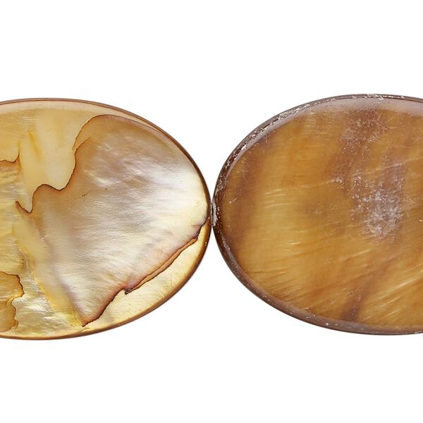Bead, mother-of-pearl shell (dyed) 1pkg1, golden brown, 34x24mm-35x25mm flat oval, 15 inches. image number 0