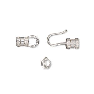 Clasp hook&eye 1pkg1 sterling silver, 19x8mm / crimp ends / fits 3mm cord, JBB Findings 1-strand