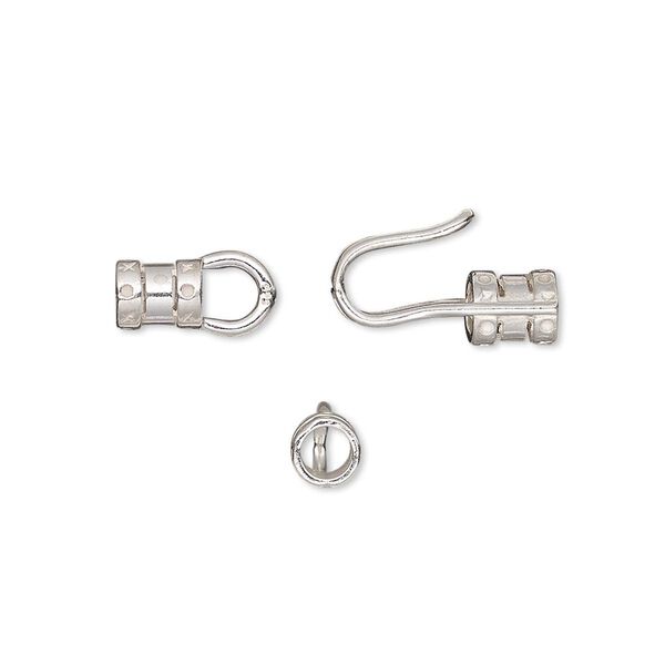 Clasp, JBB Findings, hook-and-eye, sterling silver, 19x8mm with crimp ends, 3mm inside diameter. Sold individually. image number 0
