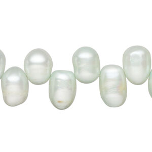 Freshwater pearl 1pkg1, top-drilled rice, 15 inch soft green 10x8mm-14x9mm cultured
