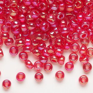 Seed bead, Miyuki, glass, pkg/250g, #6 rocaille, translucent rainbow red (RR-254).