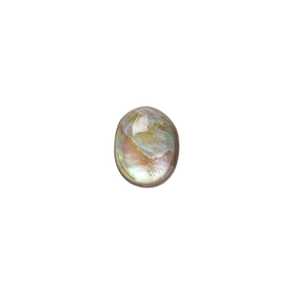 Cabochon, abalone shell (coated), 10x8mm calibrated oval, Mohs hardness 3-1/2. Sold per pkg of 6. image number 0