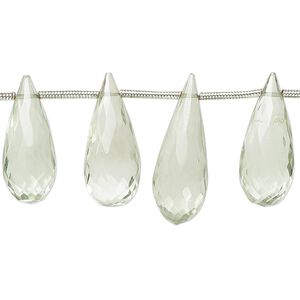 Green quartz 1pkg17, hand-cut top-drilled faceted teardrop bead 16x7mm-22x9mm